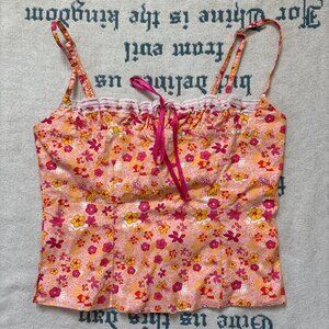 Pink and yellow ditsy floral corset bustier milkmaid top